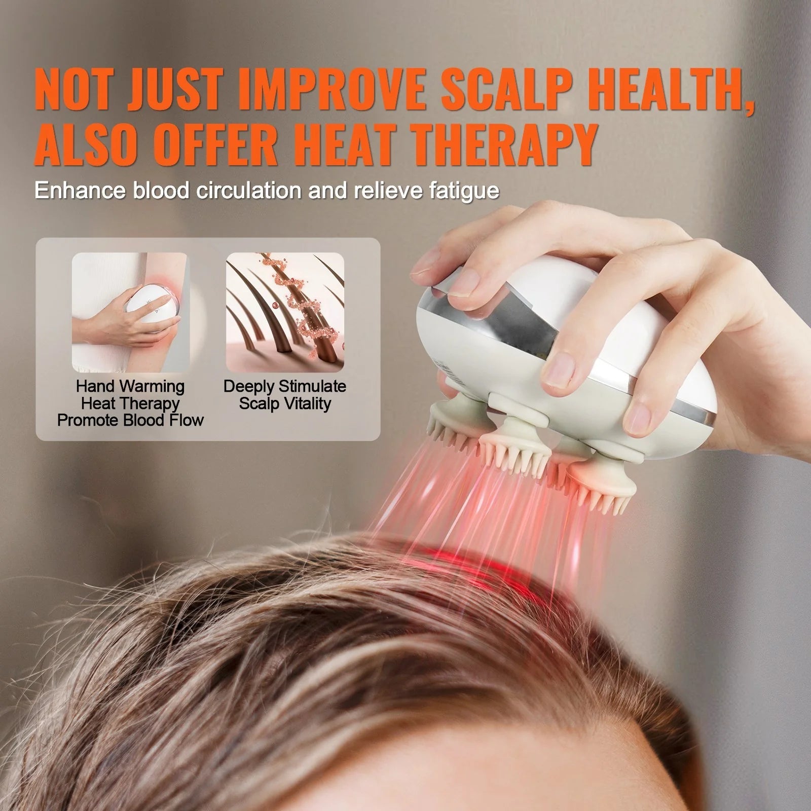 Rechargeable VEVOR Electric Scalp Massager with Heat - Waterproof Head Relaxation Tool