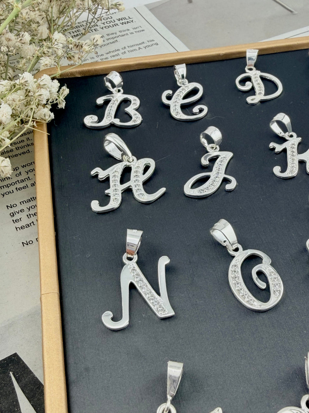 Sterling Silver 925 Initial Letter Pendant with CZ | Dijes de plata 925 |