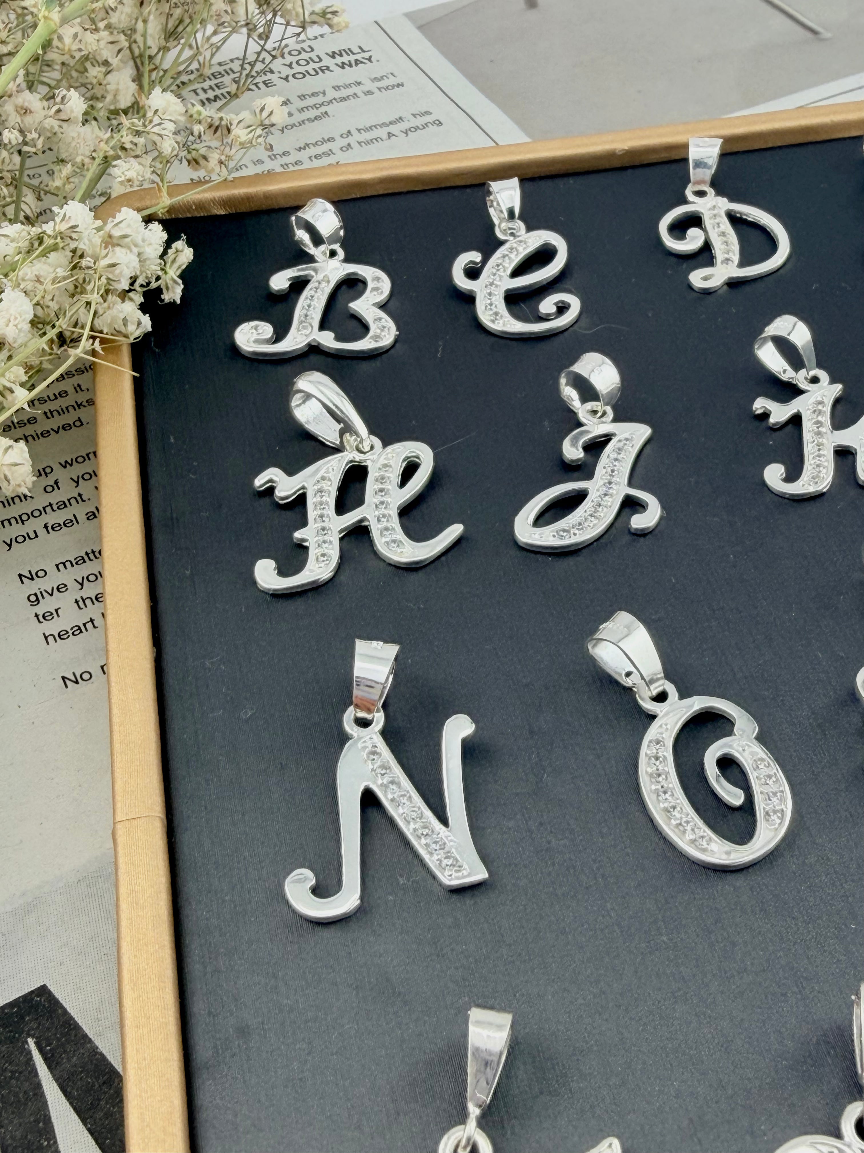 Sterling Silver 925 Initial Letter Pendant with CZ | Dijes de plata 925 |